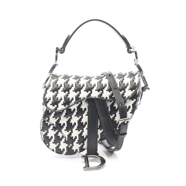 Christian Dior Saddle Micro 2Way Shoulder Handbag leather Black White Used Women