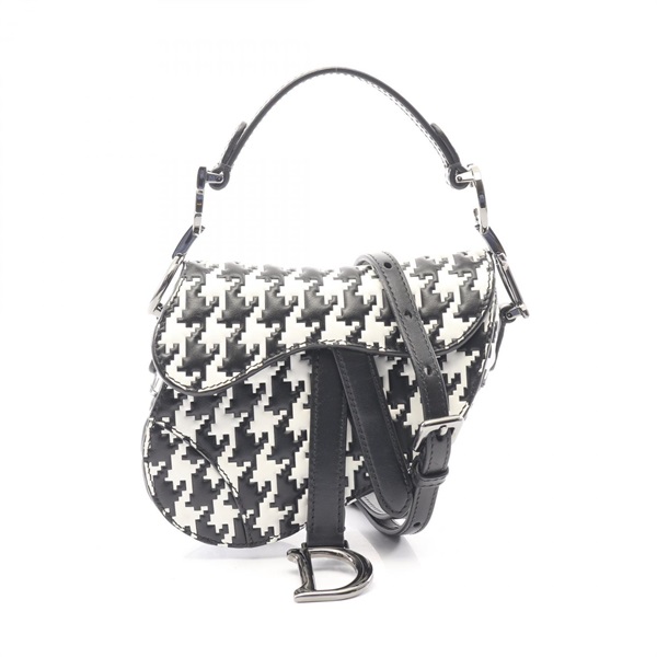 Christian Dior Saddle Micro 2Way Shoulder Handbag leather Black White Used Women
