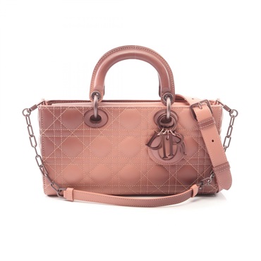 Christian Dior Lady D-Joy Medium Cannage 2Way Shoulder Handbag leather Pink Used