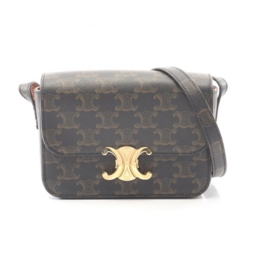 CELINE Triomphe Small Shoulder crossbody hand Bag canvas Black Used Women