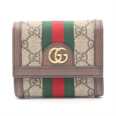 GUCCI Ophidia GG Supreme Tri-fold wallet 523174 leather Beige Brown Used