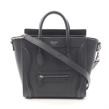 CELINE Luggage Nano Shopper shoulder crossbody Handbag 168243 leather Black Used