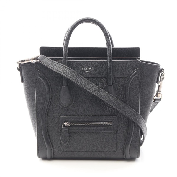CELINE Luggage Nano Shopper shoulder crossbody Handbag 168243 leather Black Used