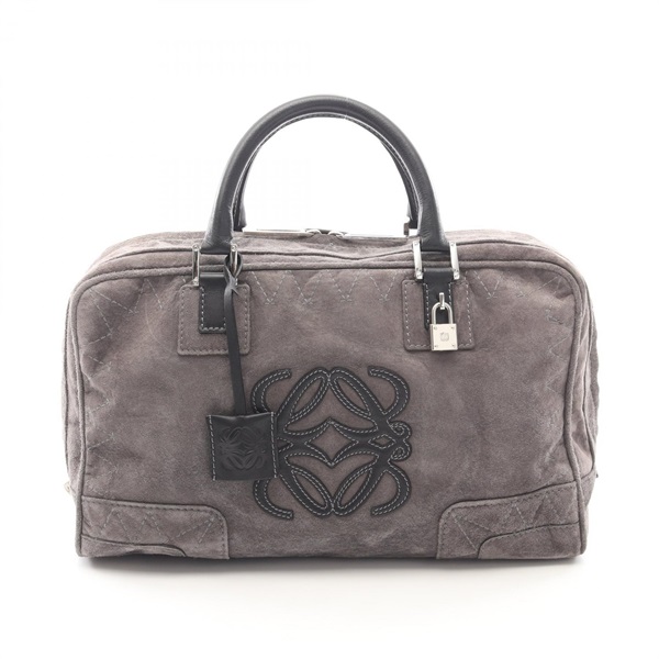 LOEWE Amazona 36 Handbag Suede leather Gray Black Used Women