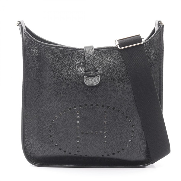 HERMES Evelyne III 3 GM Shoulder Crossbody Bag Clemence leather Black SHW Used Q