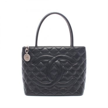 CHANEL Medallion tote hand Bag A01804 Grained Calfskin leather Black Used SHW
