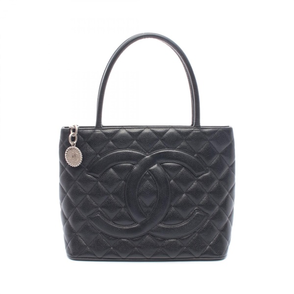 CHANEL Medallion tote hand Bag A01804 Grained Calfskin leather Black Used SHW