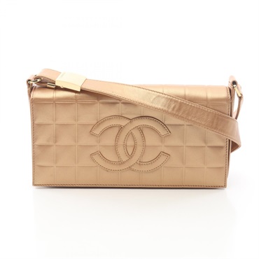 CHANEL Chocolate bar Shoulder Bag leather metallic Gold Used Women