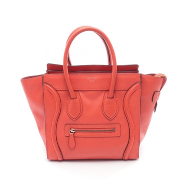 CELINE Luggage micro shopper Tote hand Bag leather Red Used Women