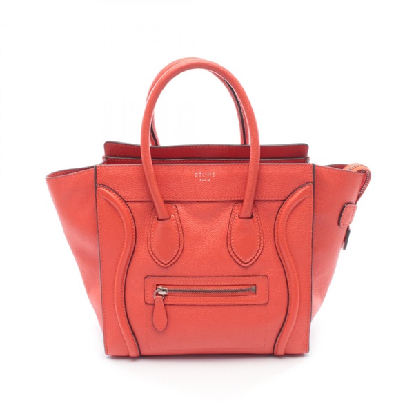 CELINE Luggage micro shopper Tote hand Bag leather Red Used Women