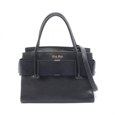 Miu Miu MADRAS FIOCCO shoulder crossbody Handbag 5BA056 leather Black Used Women