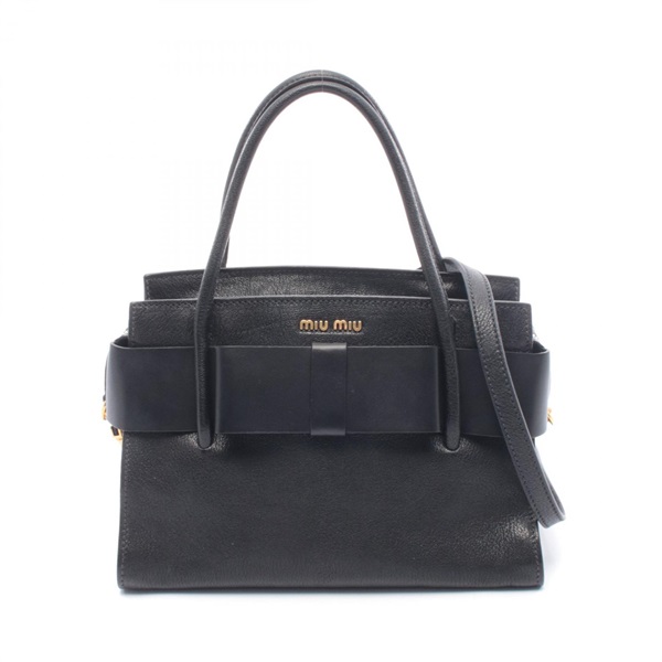 Miu Miu MADRAS FIOCCO shoulder crossbody Handbag 5BA056 leather Black Used Women