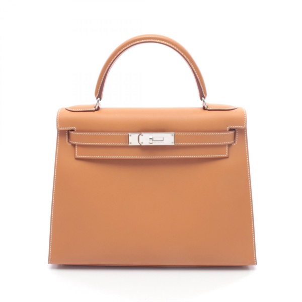 HERMES Kelly 28 Shoulder Handbag Chamonix leather Brown Natural sable Used C SHW
