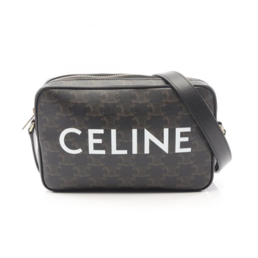 CELINE Triomphe Medium Messenger Shoulder Crosbody Bag canvas leather Black Used