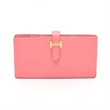 HERMES Bearn Soufflet Bifold purse wallet  Chevre leather Rose extreme Used A