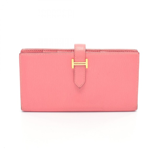 HERMES Bearn Soufflet Bifold purse wallet  Chevre leather Rose extreme Used A