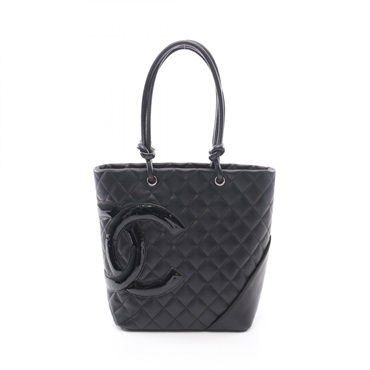 CHANEL Cambon line medium Tote Bag Patent leather Black Used Women SHW