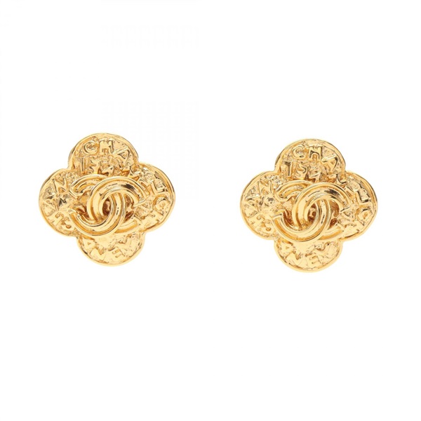 CHANEL COCO Mark Flower clip Earring Gold Plated Used Women CC