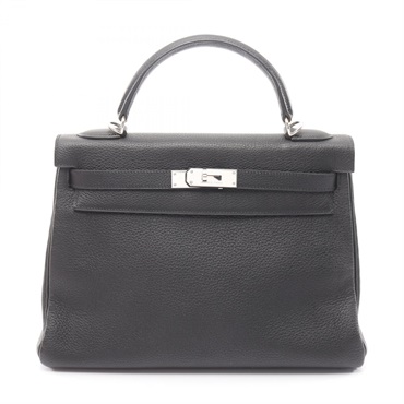 HERMES Kelly 32 Handbag Shoulder Togo leather Black Used Women F SHW