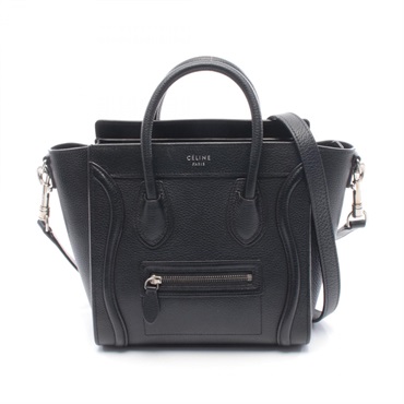 CELINE Luggage Nano Shopper Shoulder Crossbody Handbag leather Black Used Women