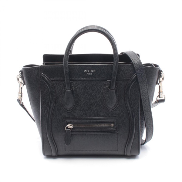 CELINE Luggage Nano Shopper Shoulder Crossbody Handbag leather Black Used Women