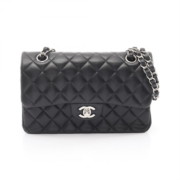 CHANEL Matelasse W flap chain Shoulder Bag Lambskin Black Used Women SHW