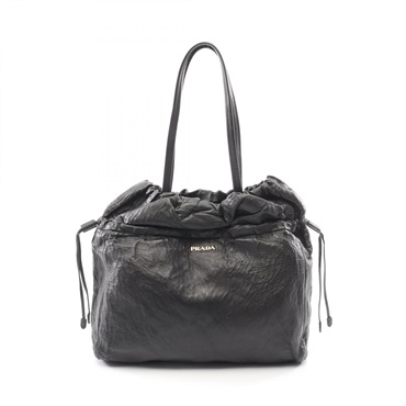 PRADA Tote shoulder drawstring Bag leather Black Used Women