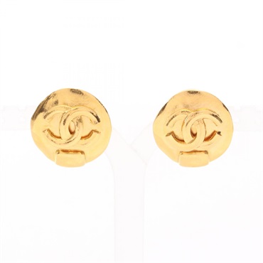 CHANEL COCO Mark Circle Round Earring Gold Plated Used CC