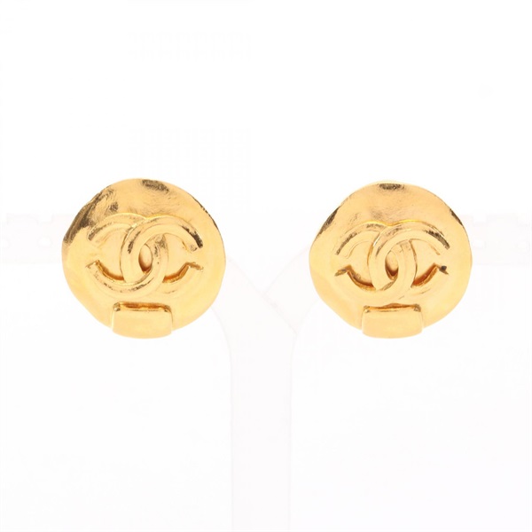 CHANEL COCO Mark Circle Round Earring Gold Plated Used CC
