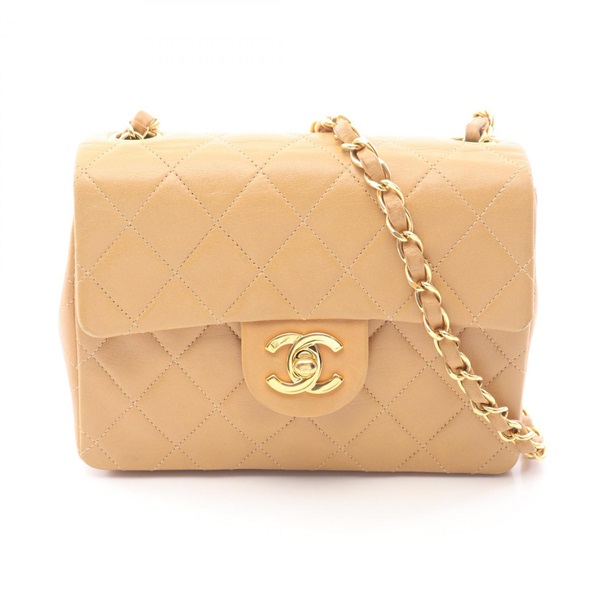 CHANEL Mini Matelasse chain Shoulder crossbody Bag Lambskin Beige Used Women GHW
