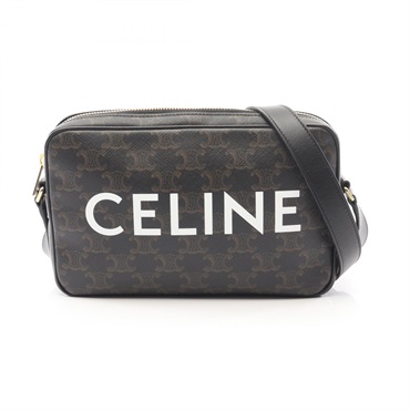 CELINE Triomphe Medium Messenger Crossbody Bag 194502 canvas leather Black Used