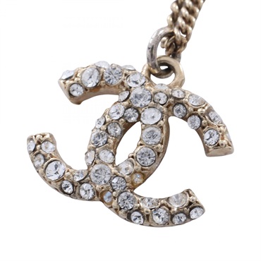 CHANEL COCO Mark Necklace Pendant Gold Plated Rhinestone Clear Used Women CC