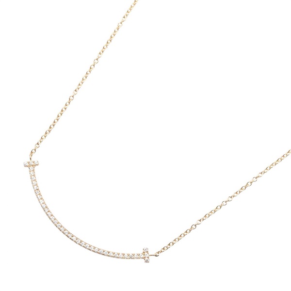 TIFFANY＆CO T Smile Small Diamond Necklace 18KPG Pink Rose Gold Used women