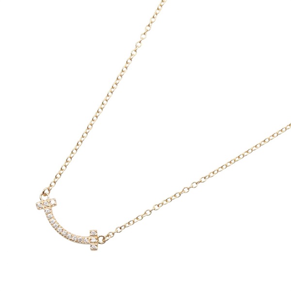 TIFFANY＆CO T Smile Mini Diamond Necklace pendant 18KPG Rose Gold Used