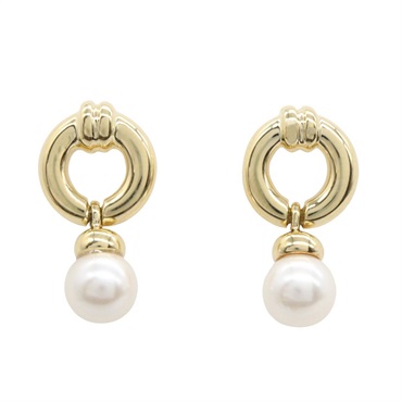 TIFFANY＆CO Pearl Round Earrings 18KYG Yellow Gold White Used Women