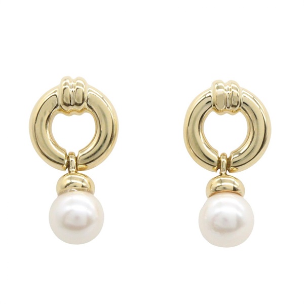 TIFFANY＆CO Pearl Round Earrings 18KYG Yellow Gold White Used Women