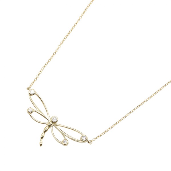 TIFFANY＆CO Dragonfly 5PD Diamond Necklace Pendant 18KYG Yellow Gold Used Women