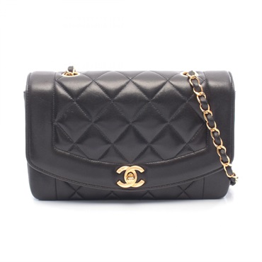 CHANEL Matelasse Diana Flap chain Shoulder crossbody Bag Lambskin Black Used GHW