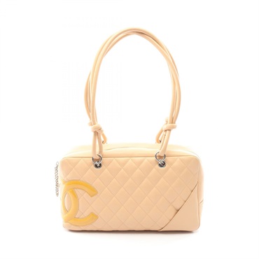 CHANEL Cambon line bowling Shoulder Bag leather Patent leather Beige Used SHW