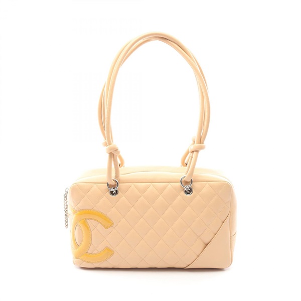 CHANEL Cambon line bowling Shoulder Bag leather Patent leather Beige Used SHW