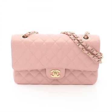 CHANEL Matelasse double flap chain Shoulder Bag leather Pink Used Women GHW