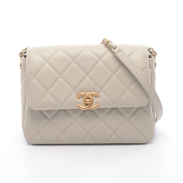 CHANEL Matelasse Chain Shoulder crossbody Bag Grained calf leather Gray Used GHW