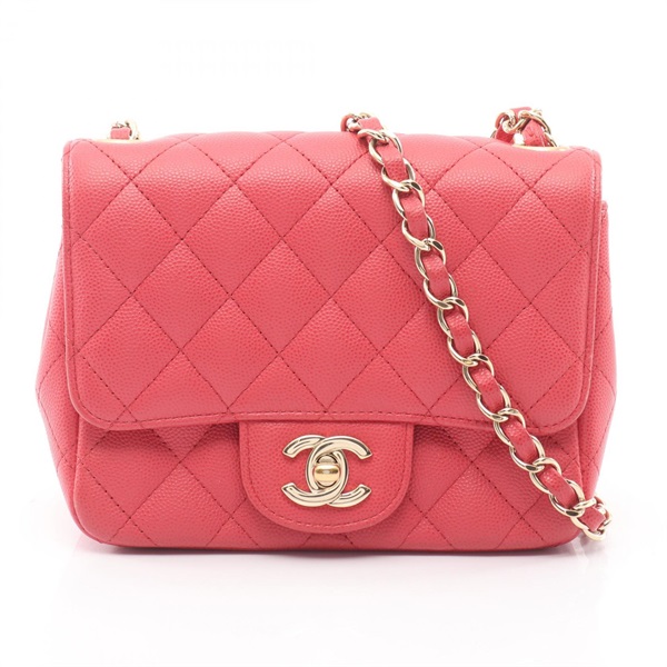 CHANEL Mini Matelasse Chain Shoulder Crossbody Bag Calf leather Pink GHW Used CC