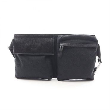 GUCCI Waist Belt Bag 28566 canvas leather Black Used unisex
