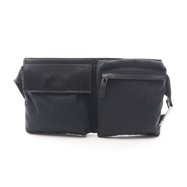 GUCCI Waist Belt Bag 28566 canvas leather Black Used unisex