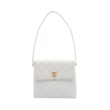CHANEL Matelasse Shoulder Bag Grained calf leather White Used Women GHW CC Coco