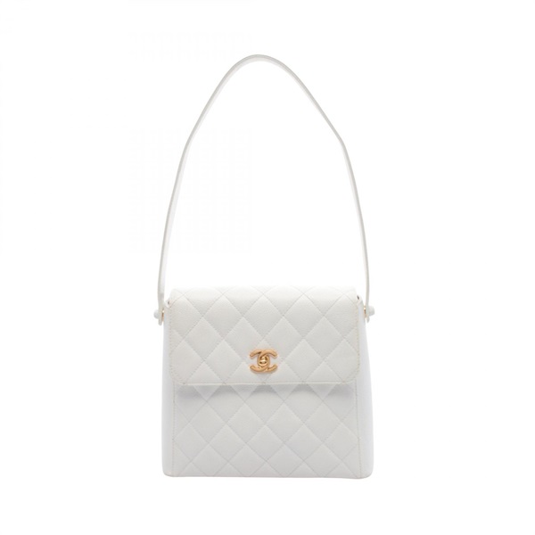 CHANEL Matelasse Shoulder Bag Grained calf leather White Used Women GHW CC Coco