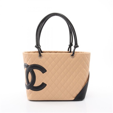 CHANEL Cambon Line Large Tote shoulder Bag leather Beige Black Used Women SHW