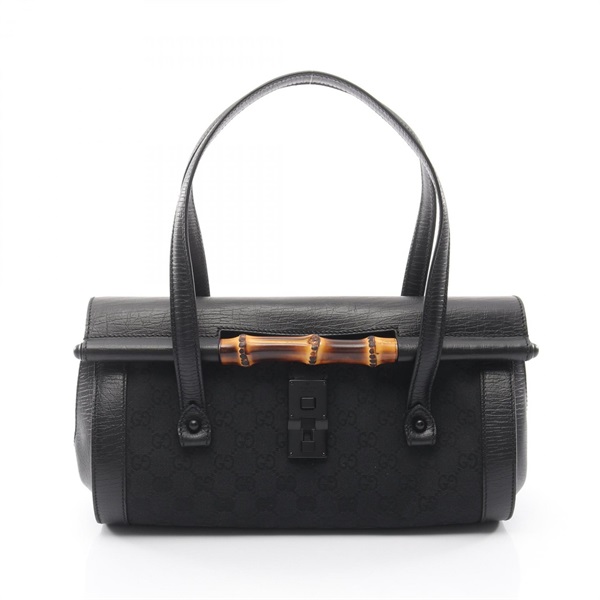 GUCCI Bamboo GG Canvas shoulder Handbag 111713 canvas leather Black Used Women