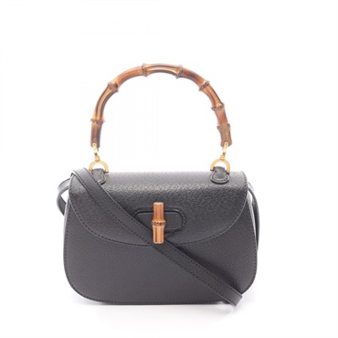 GUCCI Bamboo Shoulder Crossbody Hand bag 000460188 leather Black Used Women